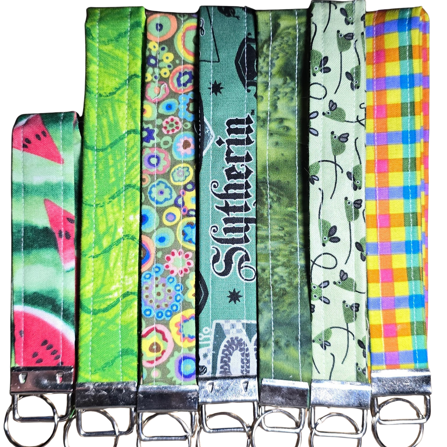 Green Patterned Fabric Wristlet Key Fob - Plant Lover Gift Keychain