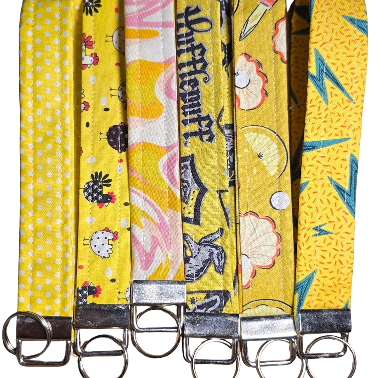 Yellow Patterned Wristlet Keychain - Bright Fabric Key Fob