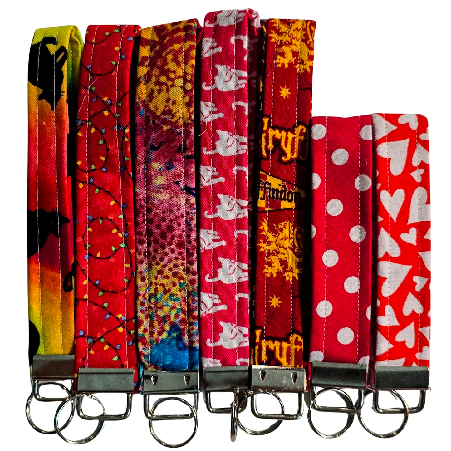 Red Patterned Wristlet Keychain - Handmade Fabric Strap