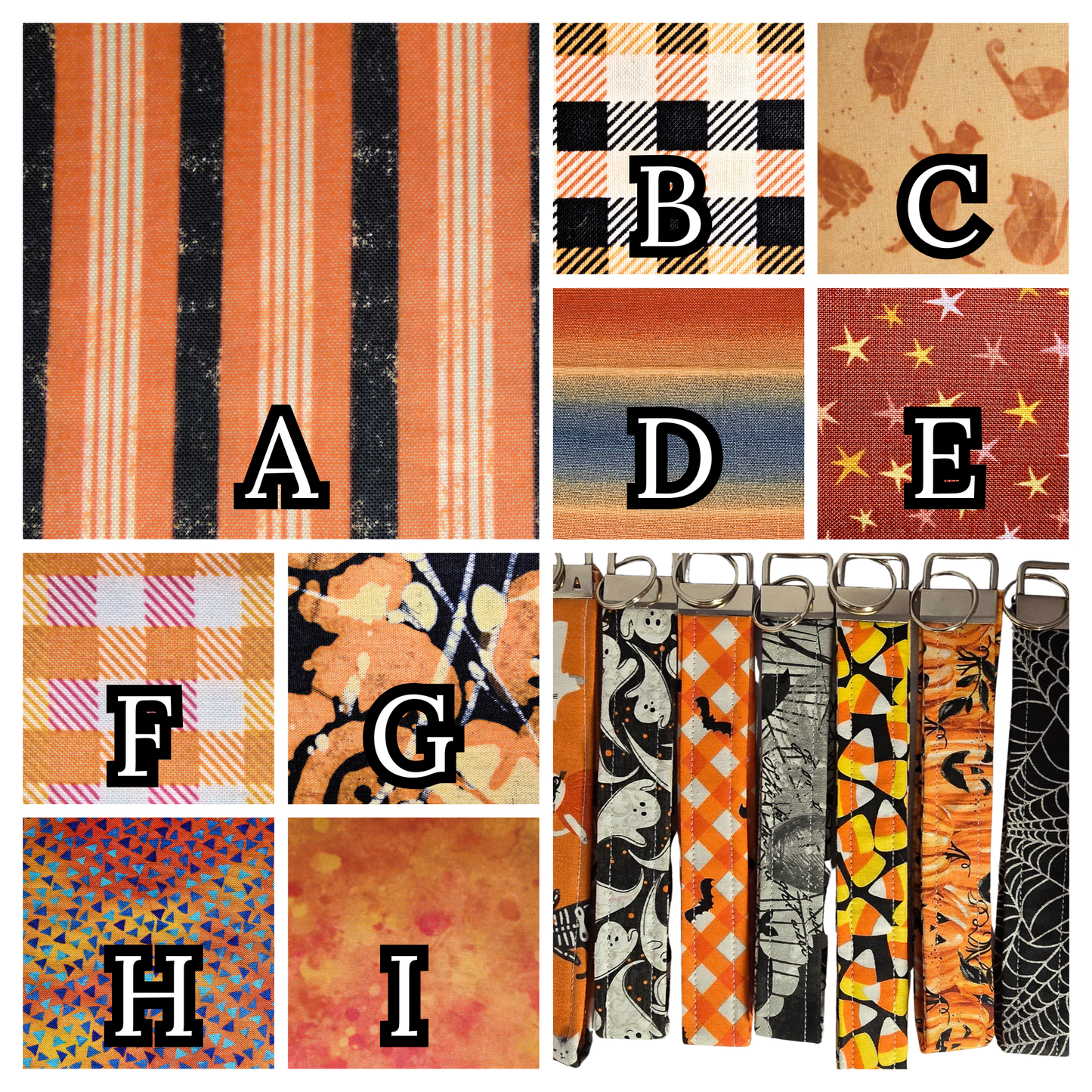 Orange Patterned Wristlet Keychain - Handmade Fabric Strap