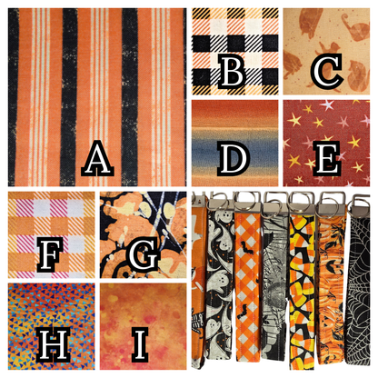 Orange Patterned Wristlet Keychain - Handmade Fabric Strap