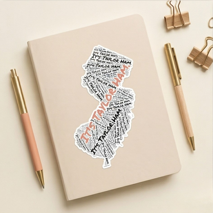 It’s Taylor Ham NJ Map Sticker • Jersey Word Map Art • North Jersey Food Debate