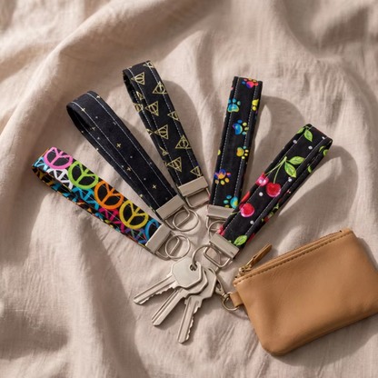 Black Fabric Wristlet Key Fob - Handmade Keychain Strap