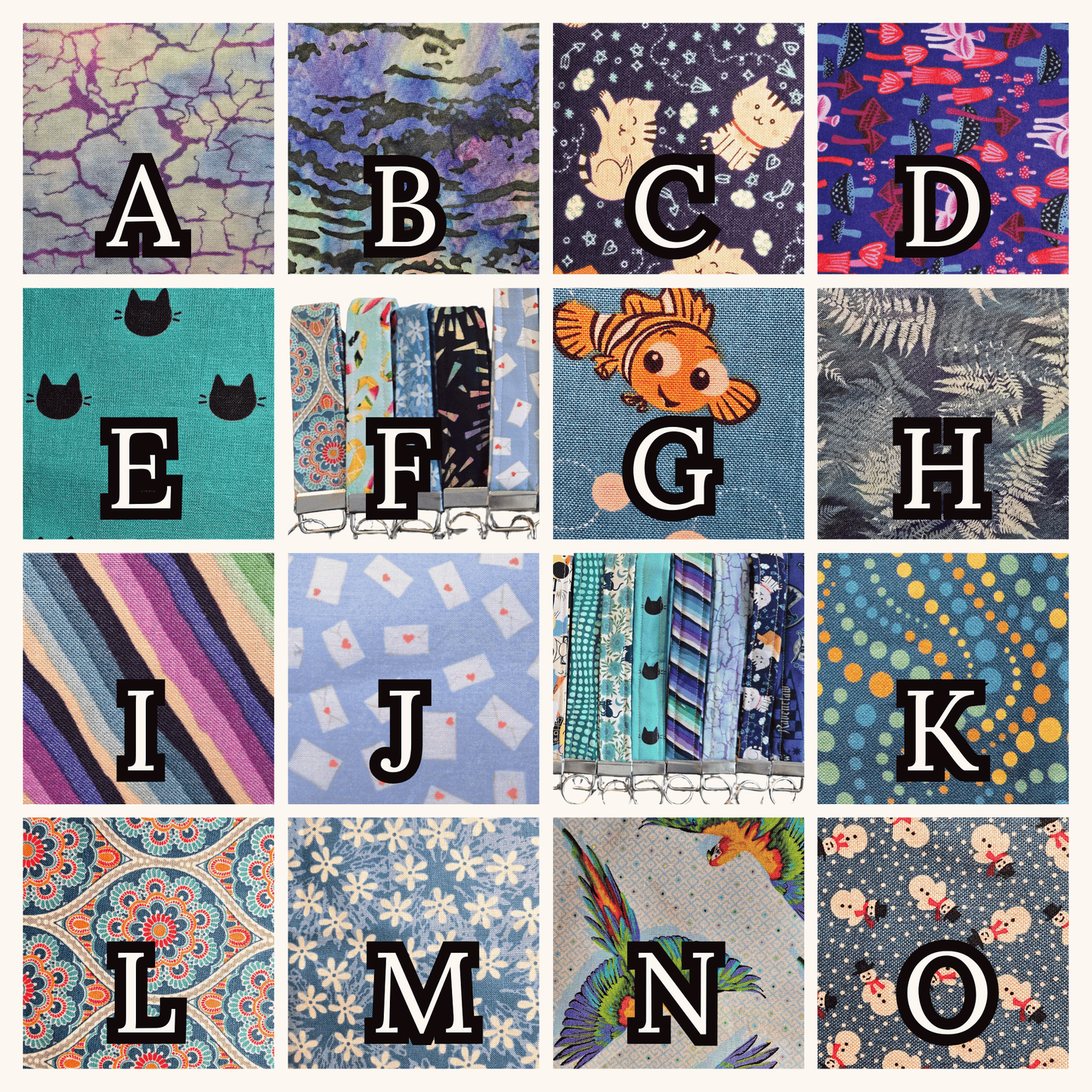 Blue Patterned Wristlet Keychain - Handmade Fabric Key Fob