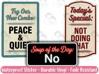 Diner Specials Sticker Pack | Retro Sarcastic Waterproof Vinyl Stickers