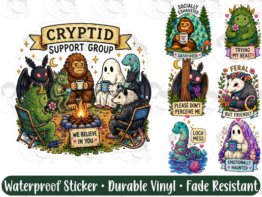 Emotional Support Cryptid Sticker Pack for Weird Little Guys & Goblincore Gremlins