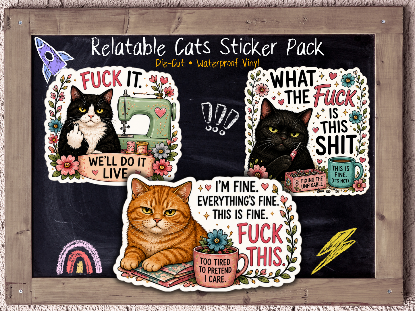 Relatable Cats Sticker Pack | Funny Cat Meme Waterproof Vinyl Stickers