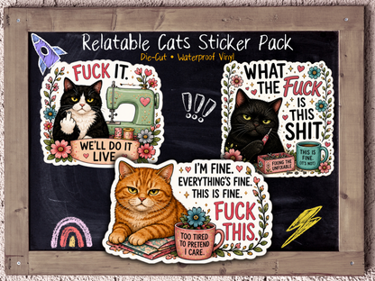 Relatable Cats Sticker Pack | Funny Cat Meme Waterproof Vinyl Stickers