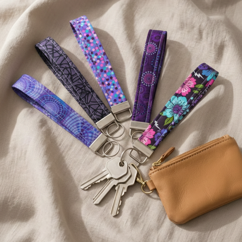 Plum Purple Fabric Wristlet - Handmade Key Fob Strap