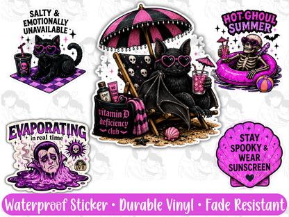 Hot Ghoul Summer Sticker Pack | Spooky Goth Summer Waterproof Vinyl Stickers
