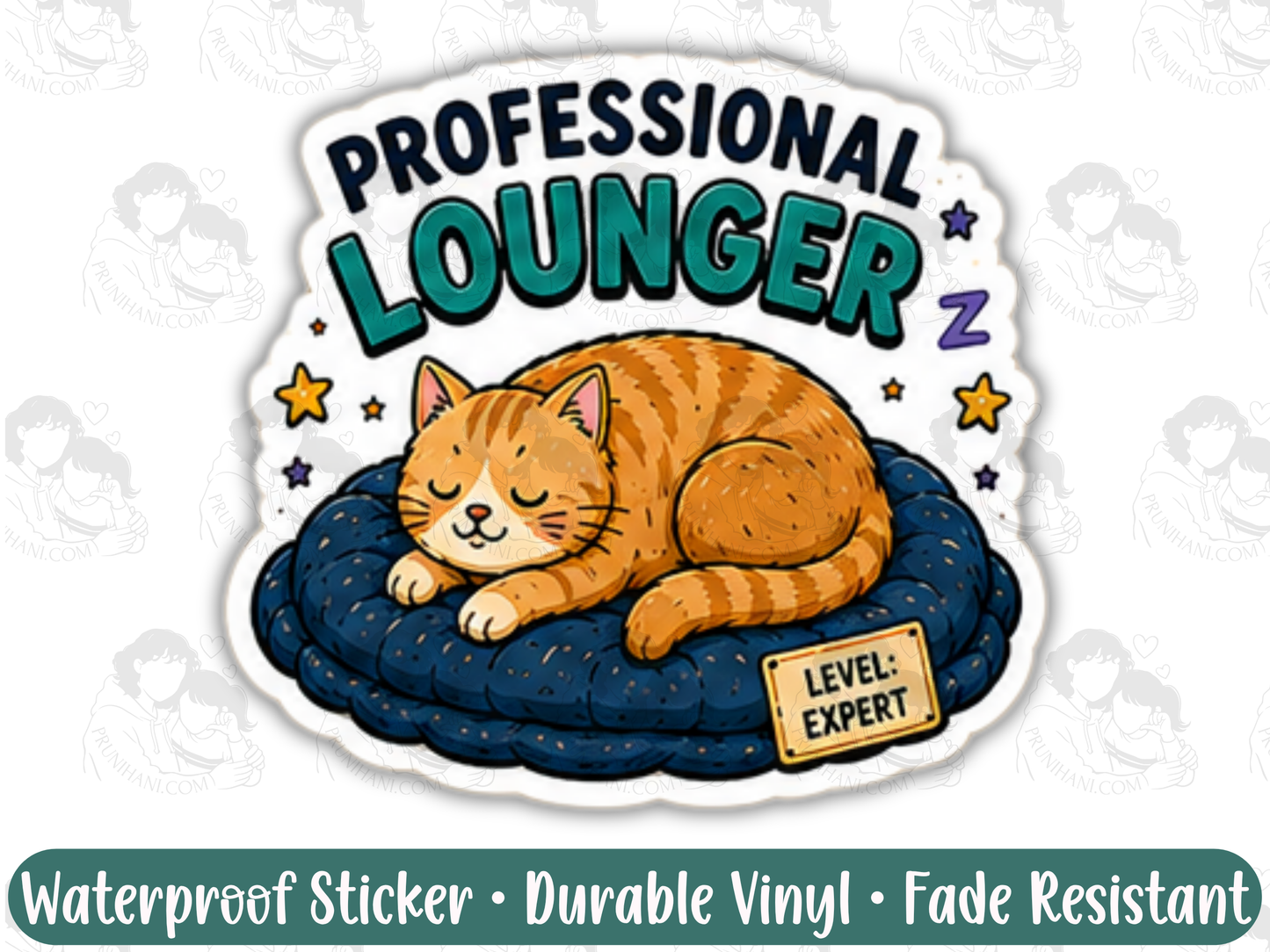 Professional Lounger Cat Sticker for Cozy Girls in Their Bed Rot Era