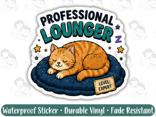 Professional Lounger Cat Sticker for Cozy Girls in Their Bed Rot Era