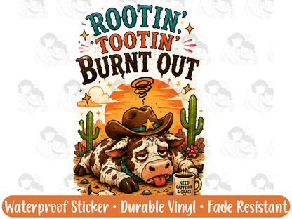 Rootin Tootin Burnt Out Cowboy Sticker | Funny Western Burnout Vinyl