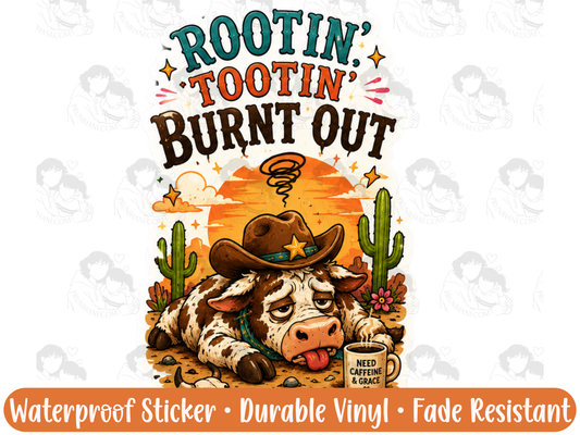 Rootin Tootin Burnt Out Cowboy Sticker | Funny Western Burnout Vinyl