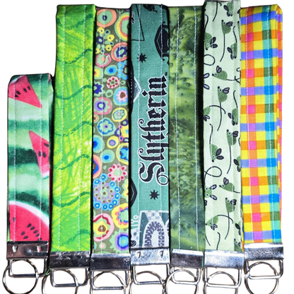 Green Patterned Fabric Wristlet Key Fob - Plant Lover Gift Keychain