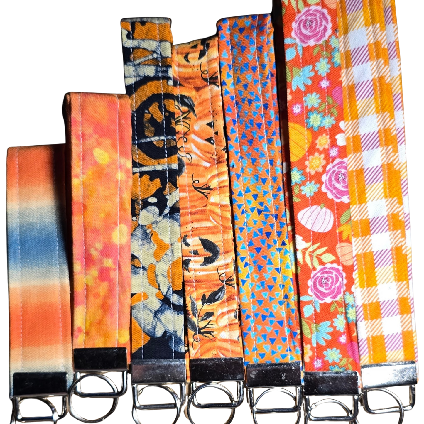 Orange Patterned Wristlet Keychain - Handmade Fabric Strap