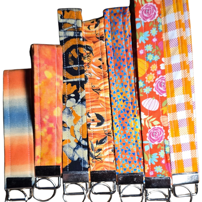 Orange Patterned Wristlet Keychain - Handmade Fabric Strap