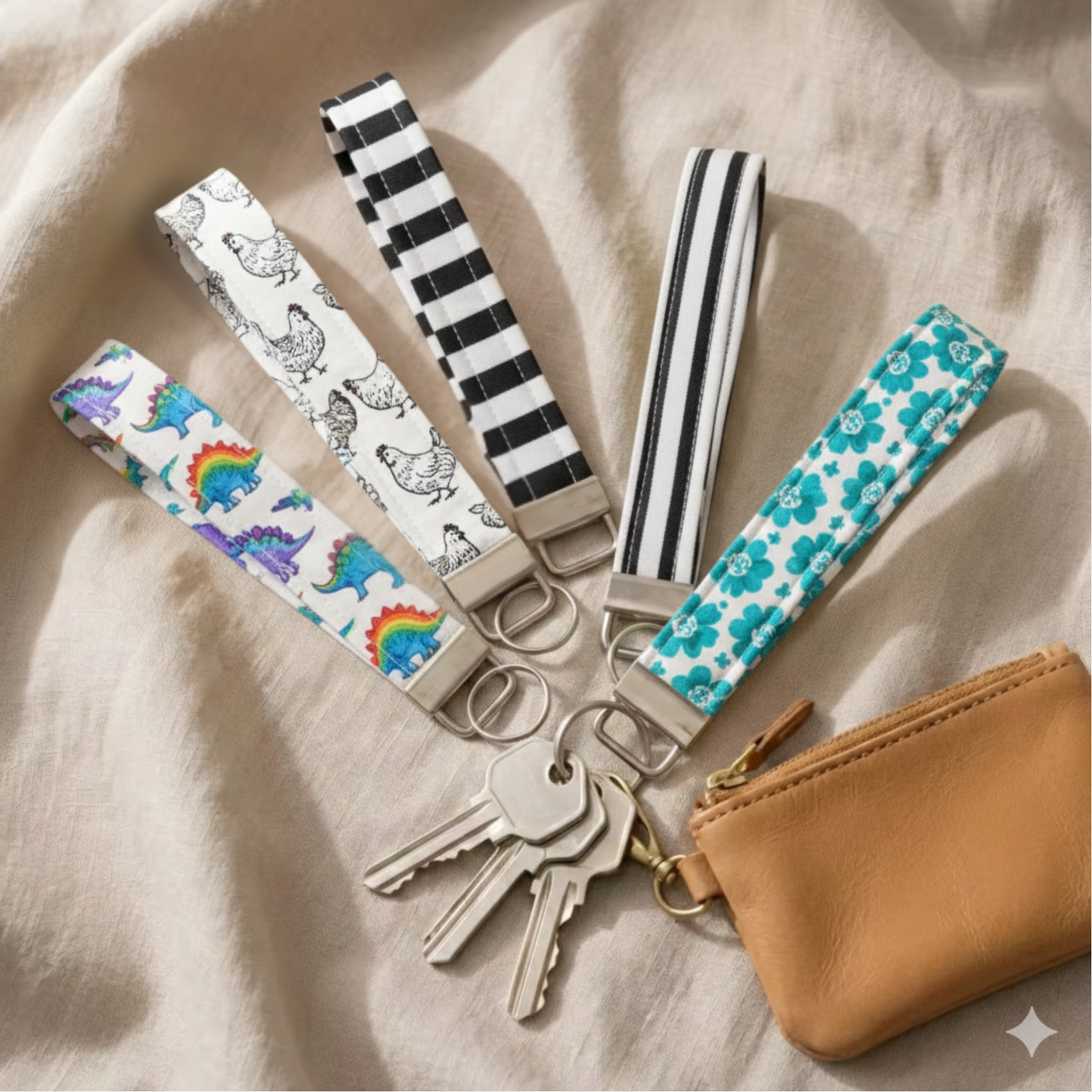 White Fabric Wristlet - Minimalist Key Fob