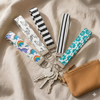 White Fabric Wristlet - Minimalist Key Fob