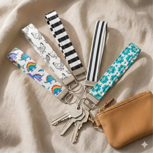 White Fabric Wristlet - Minimalist Key Fob