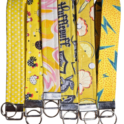 Yellow Patterned Wristlet Keychain - Bright Fabric Key Fob